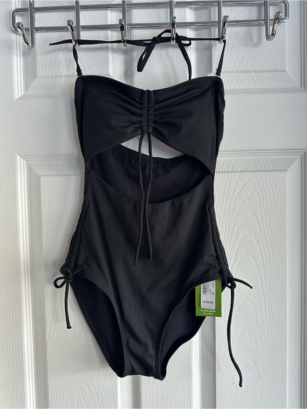 NWT Black Ruched Cutout One-Piece Swimsuit